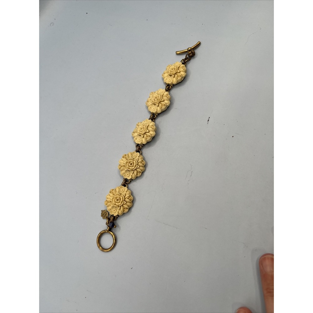 Vintage Lucky Brand molded celluloid flower Link Chain Bracelet
